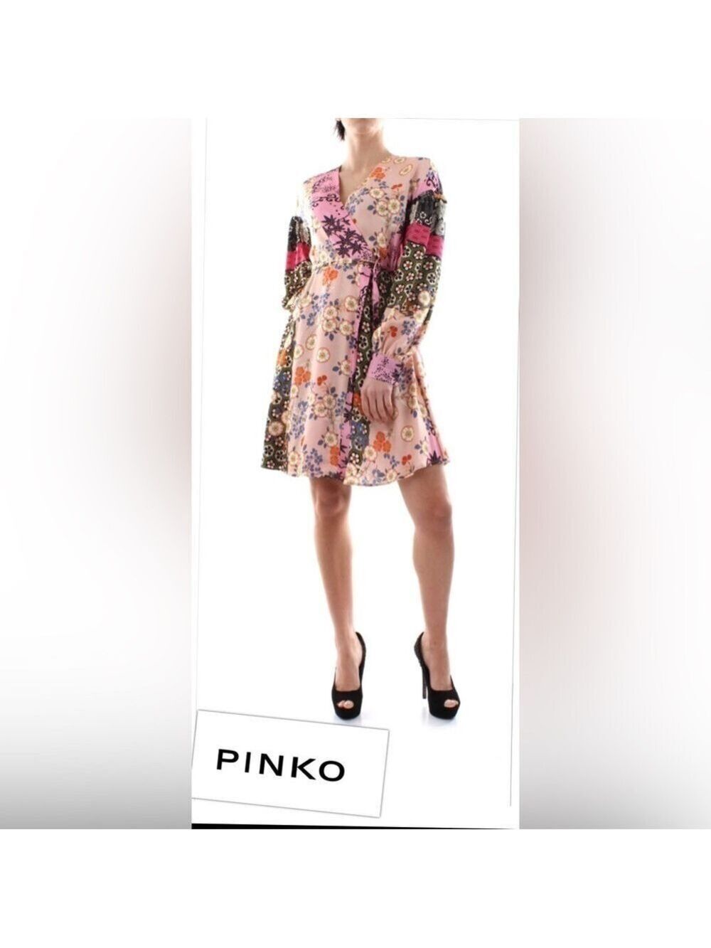 PINKO EU Designer- Draghetta Abito Whimsigoth Boho Patchwork Wrap Dress Size 4